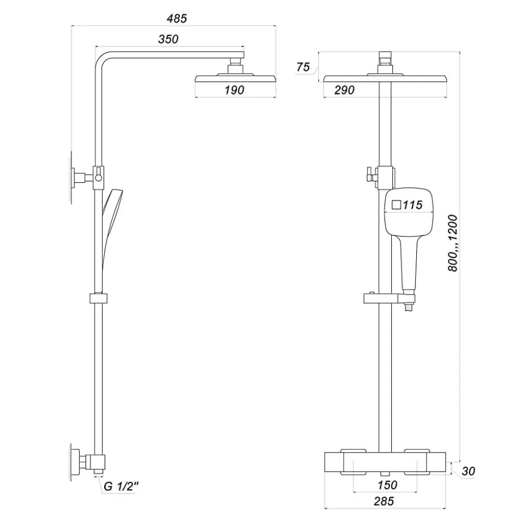 Душова система Globus Lux Termostatic GLQ-0040T-BB, чорна матова- Фото 4